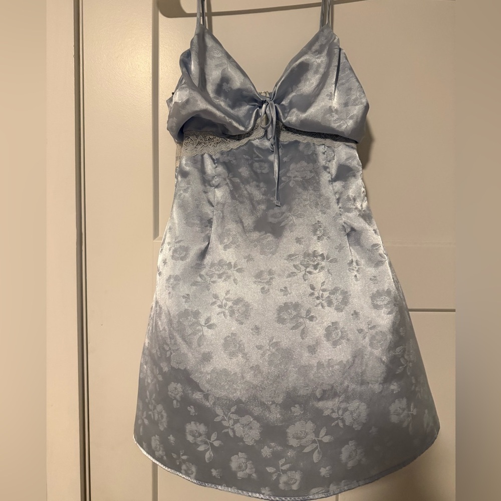 Forever 21 Light Blue Floral Satin Slip